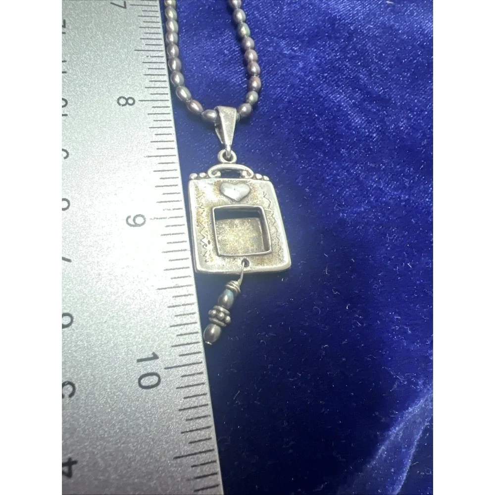 925 Sterling Silver Gray Brown Pearl Photo Pendant Necklace 16.2g